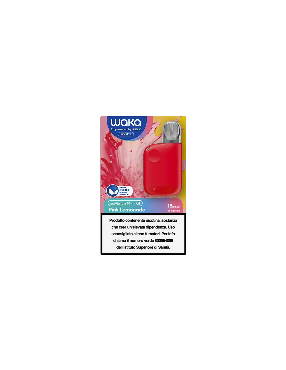 Relx Waka Somatch Mini Kit Ricaricabile 440mah (Red) + Pod Precaricata Pink Lemonade