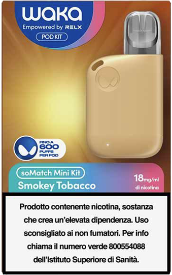 Relx Waka Somatch Mini Kit Ricaricabile 440mah (Gold) + Pod Precaricata Smokey Tobacco