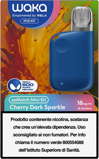 Relx Waka Somatch Mini Kit Ricaricabile 440mah (Blue) + Pod Precaricata Cherry Dark Sparkle