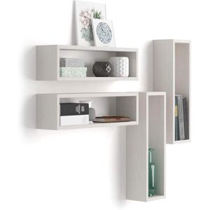 Mobili Fiver Set di 4 Cubi da parete Iacopo, Bianco Frassino