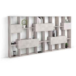 Mobili Fiver Libreria L Iacopo con ante (160,8 x 314,6 cm), Grigio Cemento