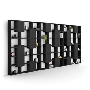 Mobili Fiver Libreria a parete XXL Iacopo con ante (482,4 x 236,4 cm), Nero Frassino