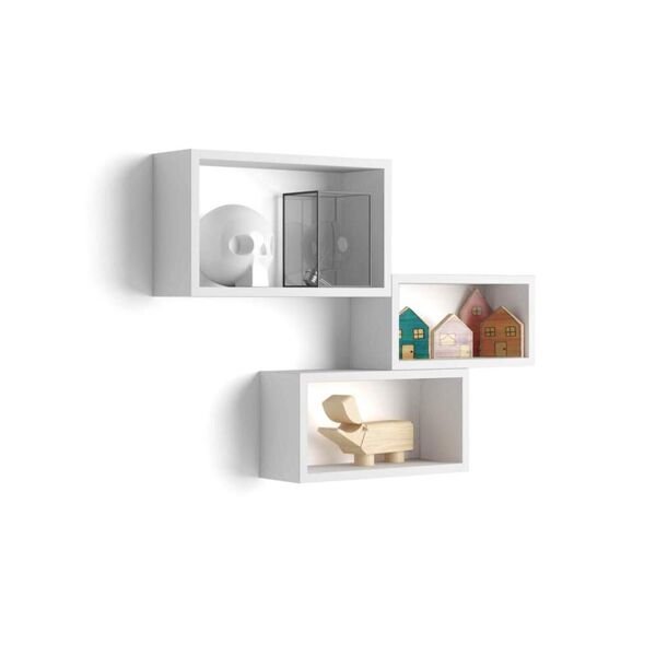mobili fiver cubi da parete rettangolari, set da 3, giuditta, bianco opaco