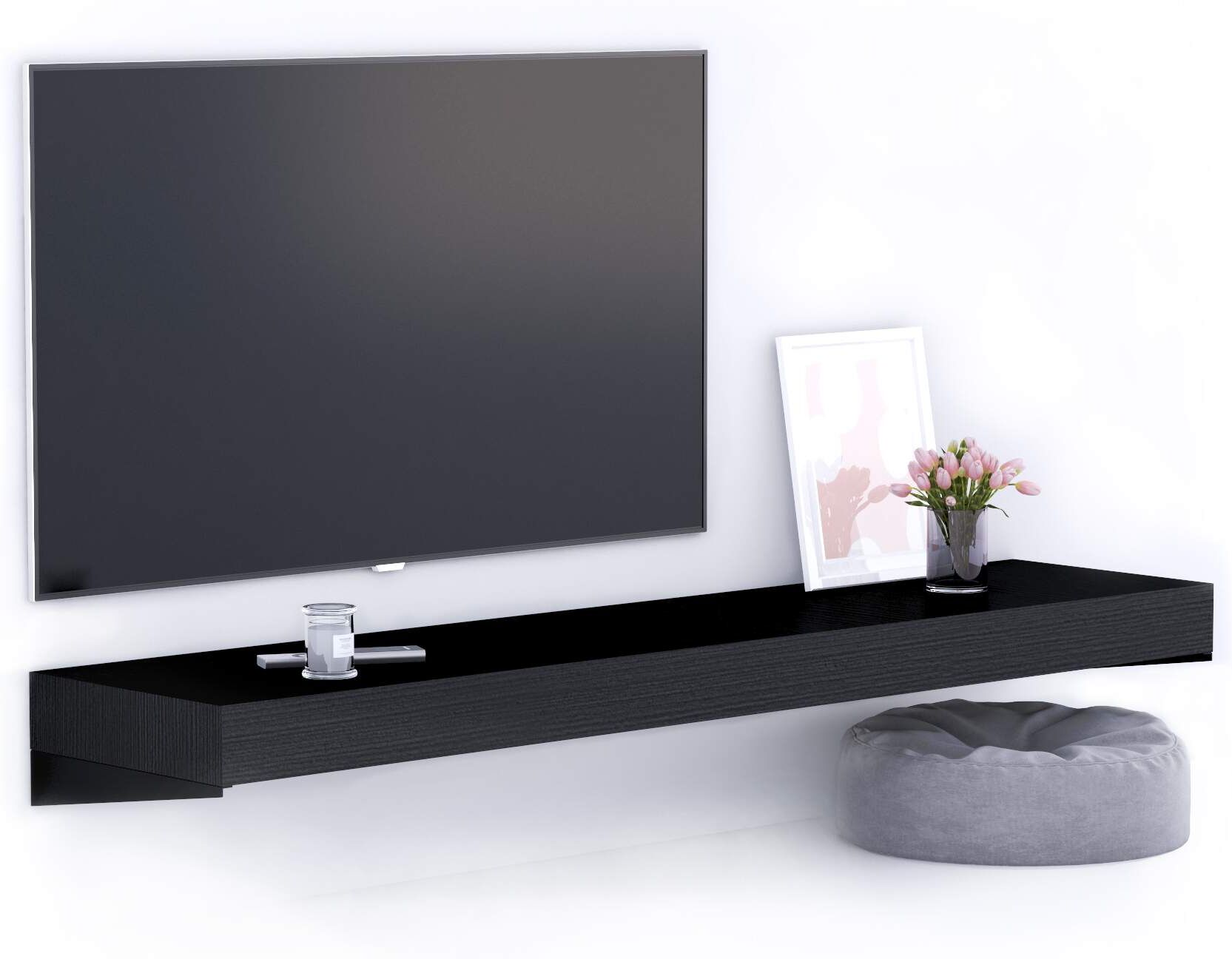 Mobili Fiver Porta Tv sospeso Evolution 180x40, Nero Frassino