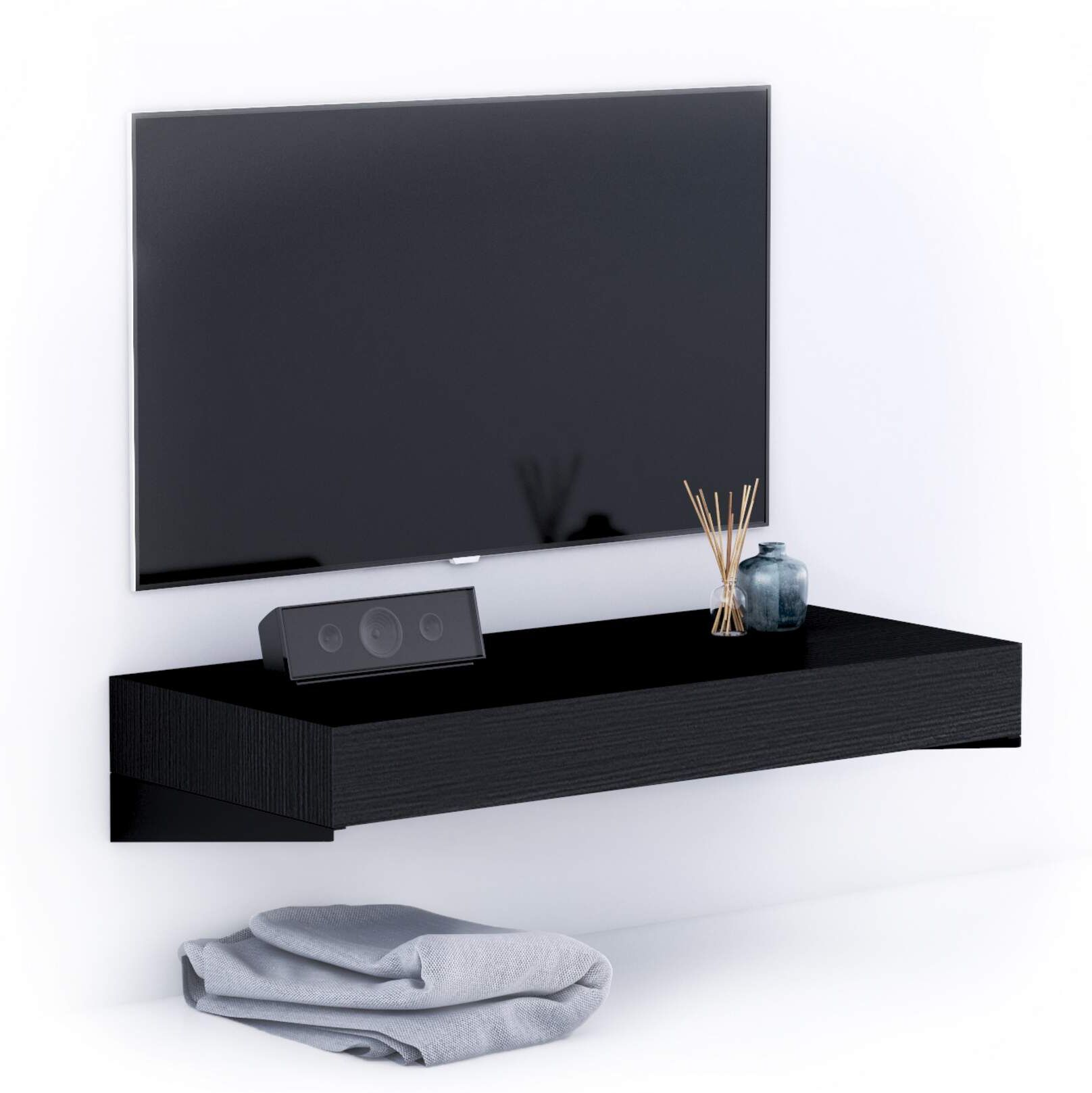 Mobili Fiver Porta Tv sospeso Evolution 90x40, Nero Frassino