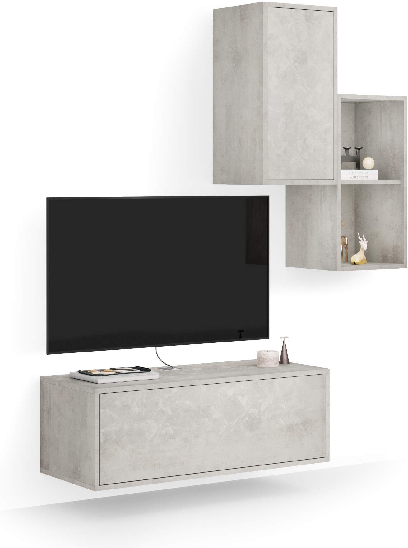 Mobili Fiver Parete Soggiorno Iacopo 2, Grigio Cemento, 150x42x177 cm