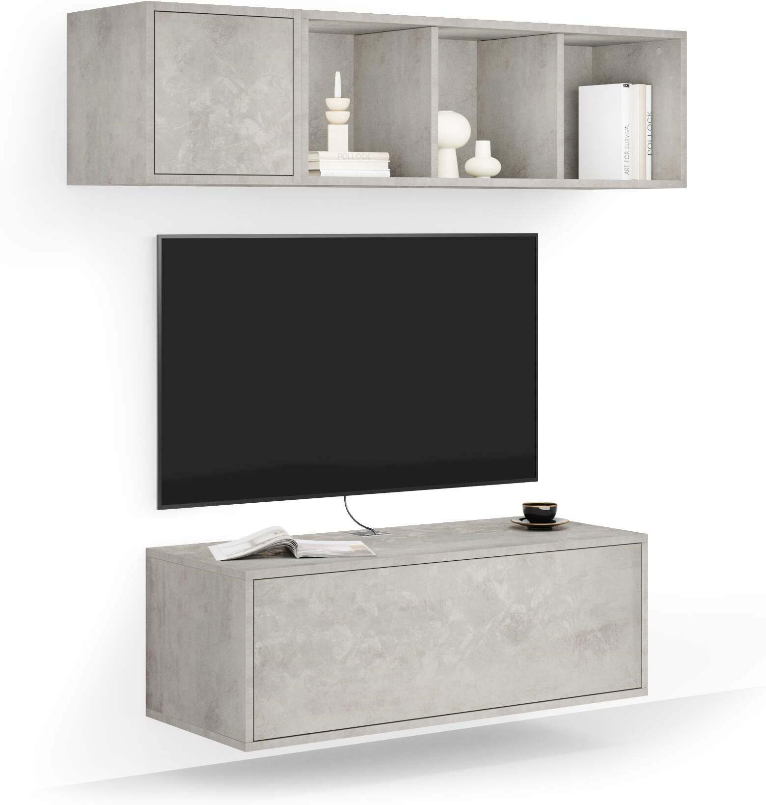 Mobili Fiver Parete Soggiorno Iacopo 3, Grigio Cemento, 140x42x150 cm