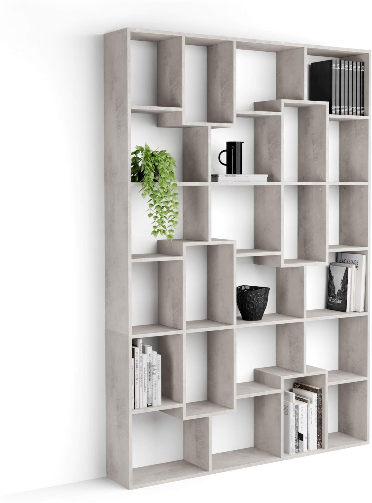 Mobili Fiver Libreria M Iacopo (160,8 x 236,4 cm), Grigio Cemento