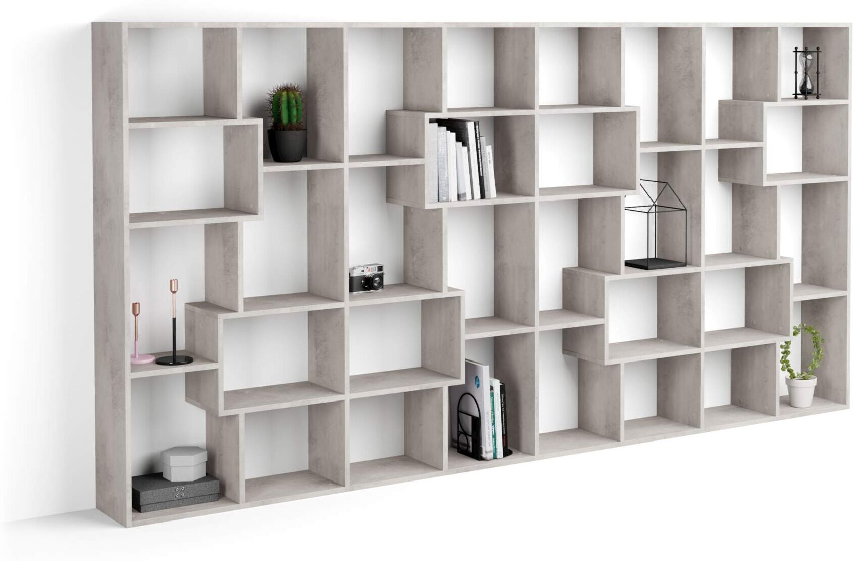 Mobili Fiver Libreria L Iacopo (160,8 x 314,6 cm), Grigio Cemento