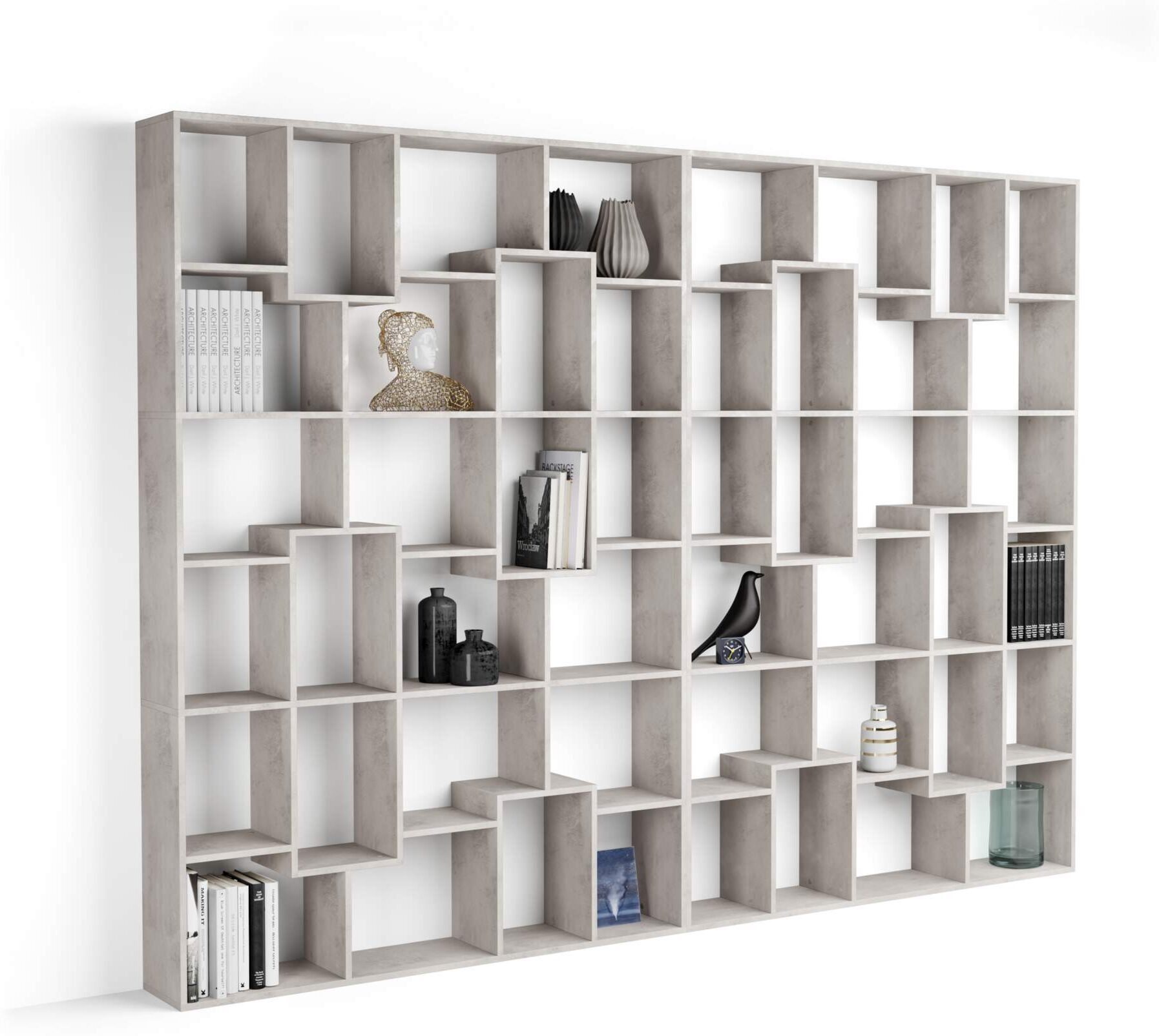 Mobili Fiver Libreria a parete XL Iacopo (321,6 x 236,4 cm), Grigio Cemento