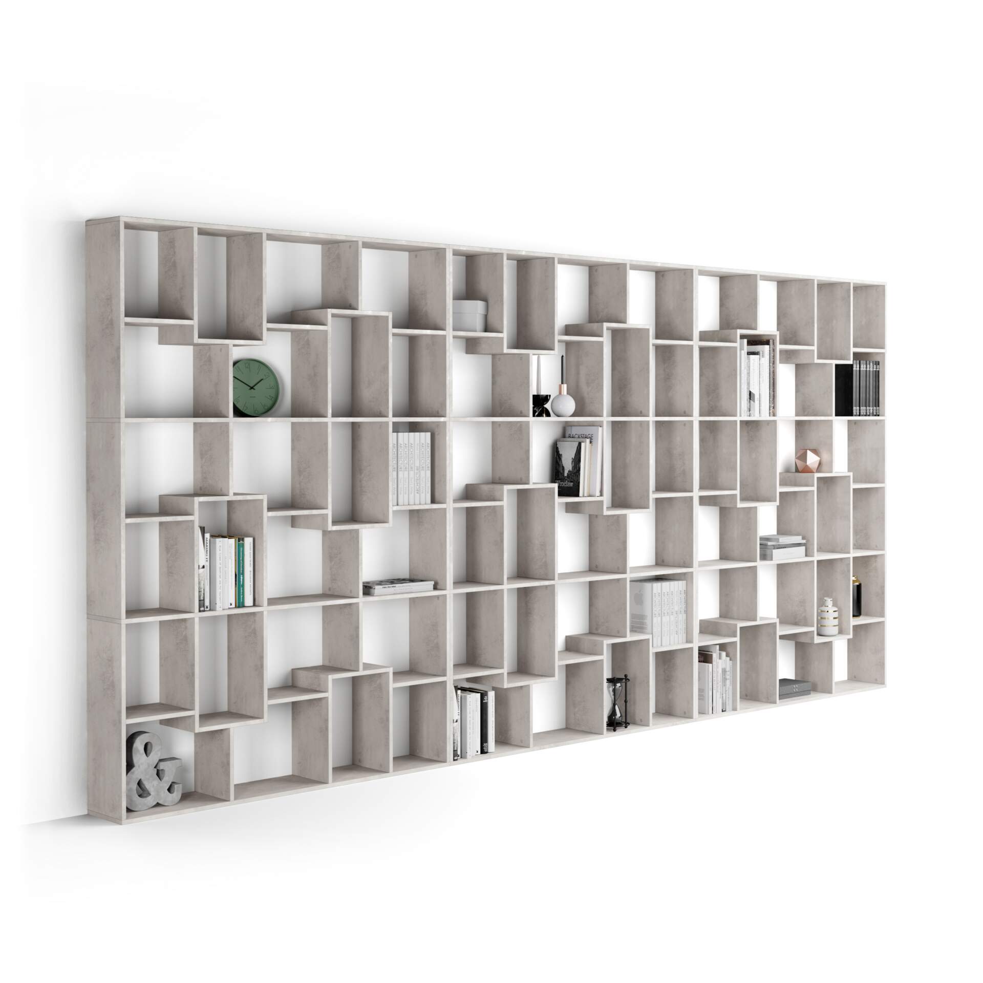 Mobili Fiver Libreria a parete XXL Iacopo (482,4 x 236,4 cm), Grigio Cemento
