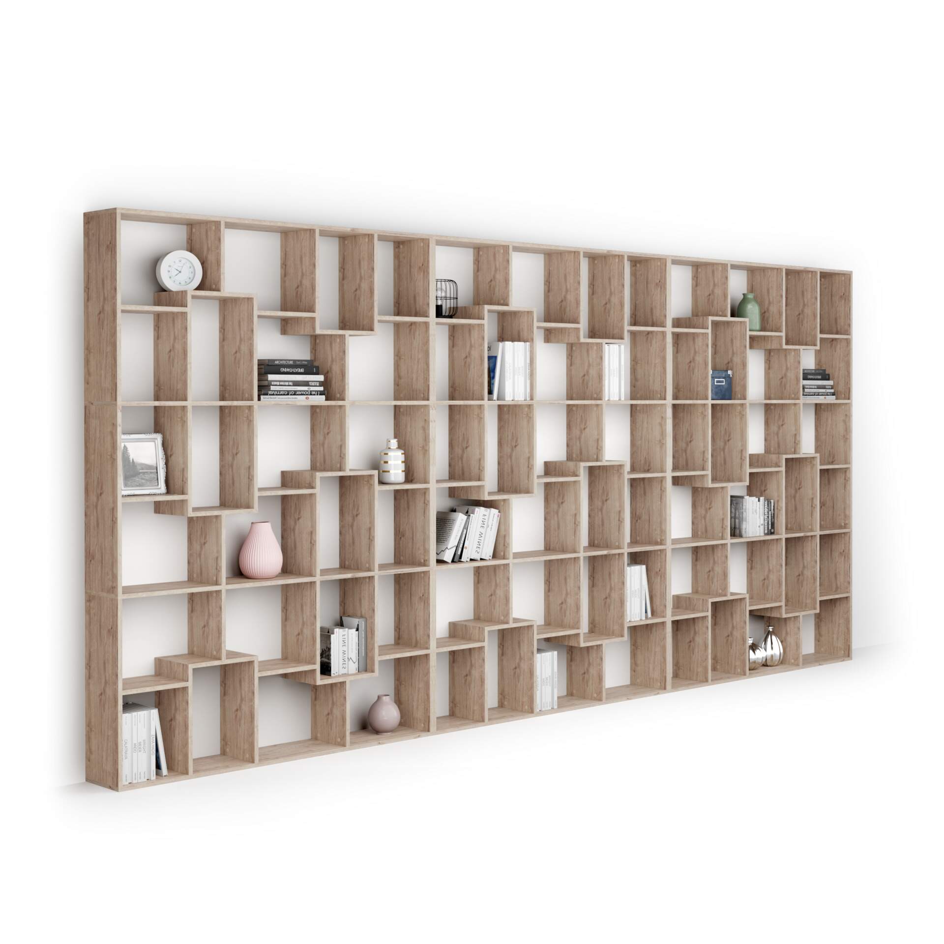 Mobili Fiver Libreria a parete XXL Iacopo (482,4 x 236,4 cm), Quercia