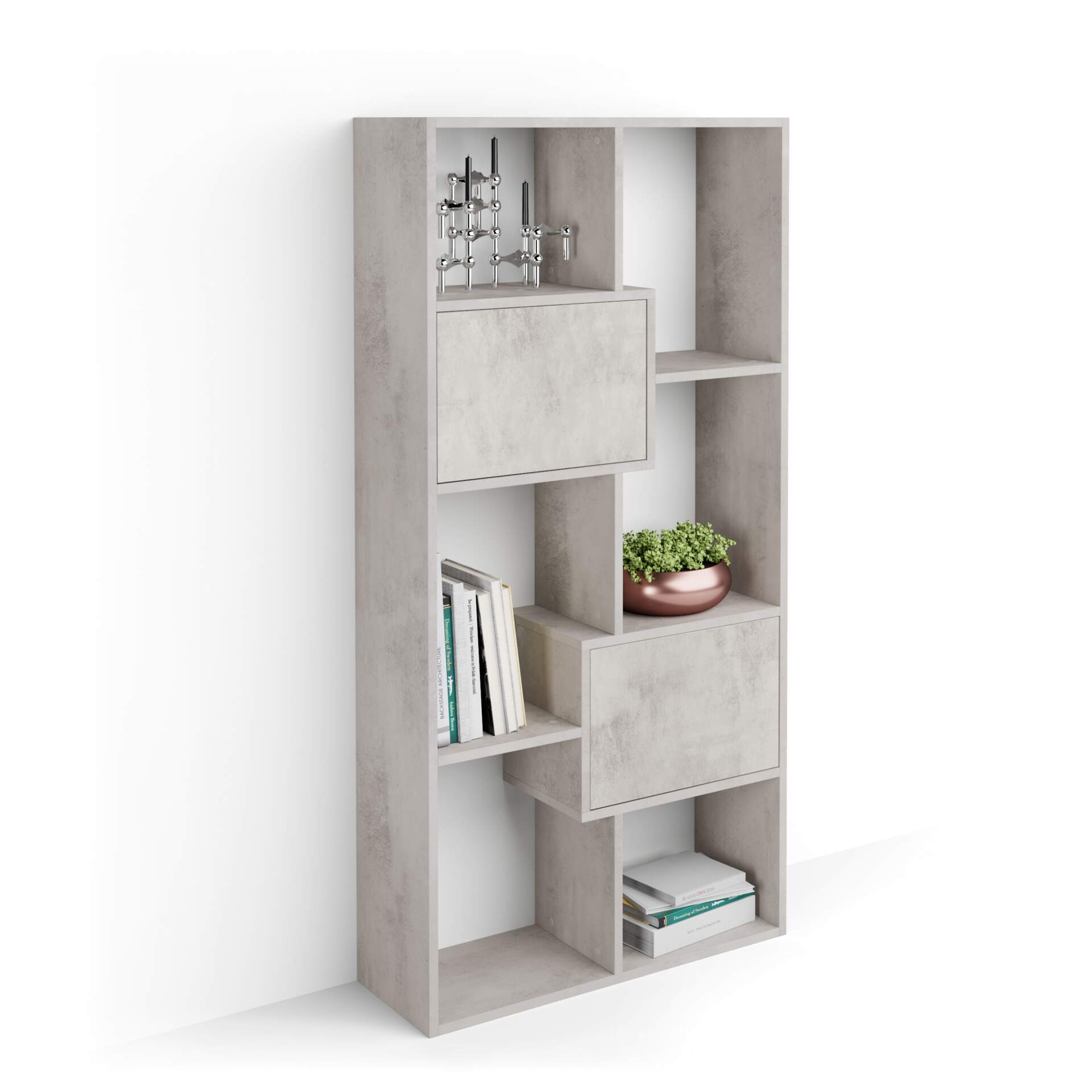 Mobili Fiver Libreria bassa XS Iacopo con ante (160,8 x 80 cm), Grigio Cemento