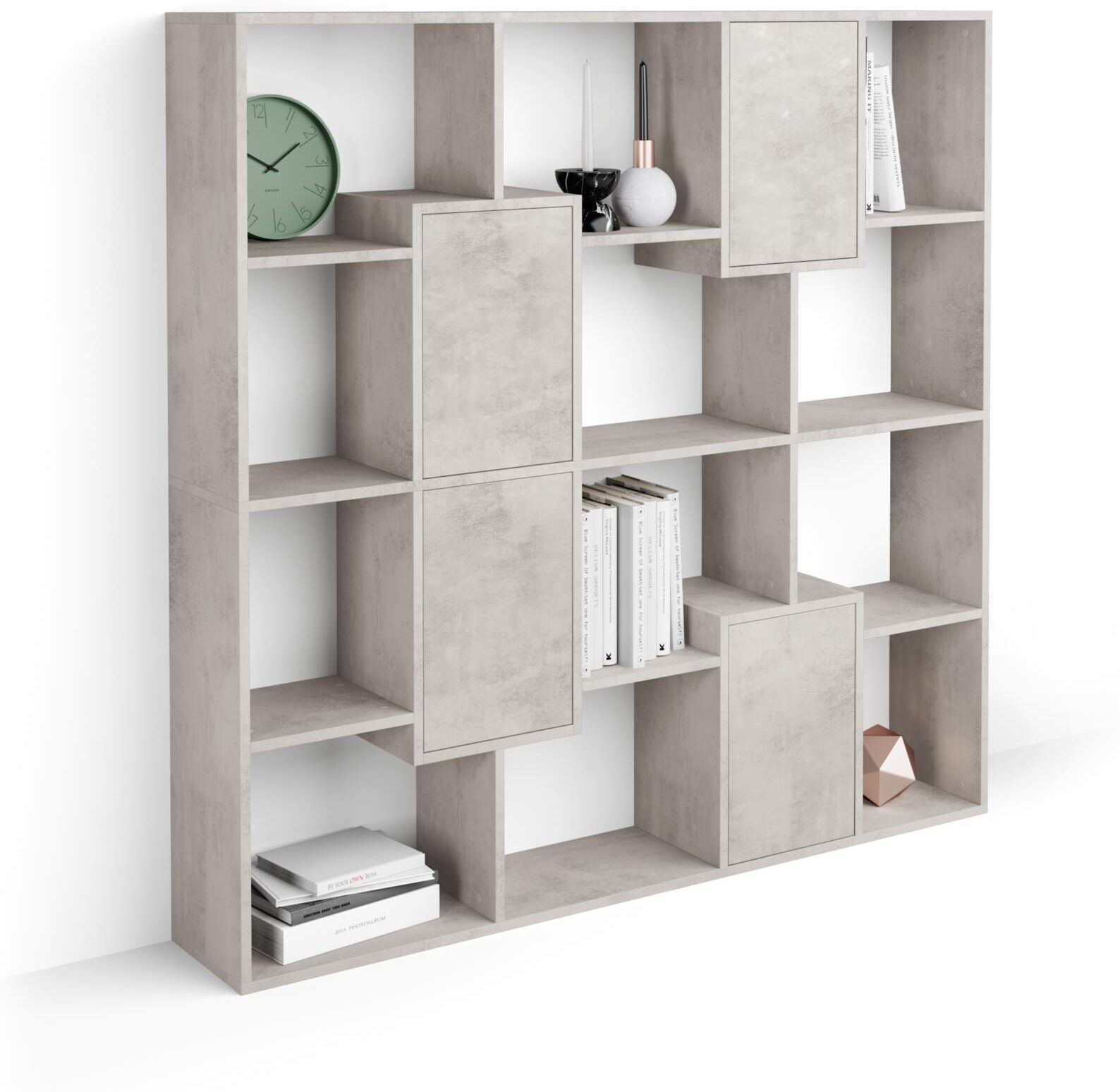 Mobili Fiver Libreria S Iacopo con ante (160,8 x 158,2 cm), Grigio Cemento