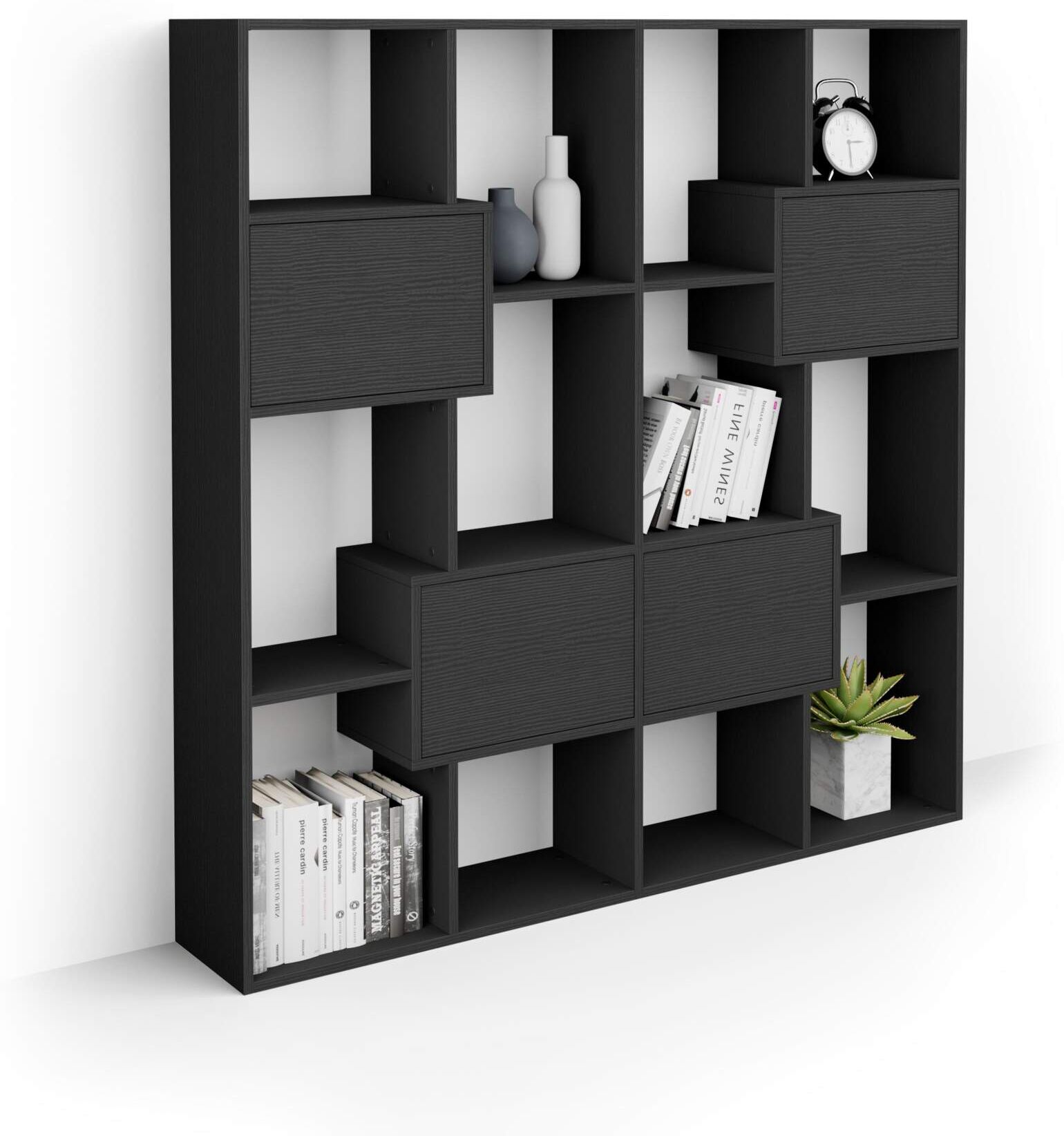 Mobili Fiver Libreria S Iacopo con ante (160,8 X 158,2 cm), Nero Frassino