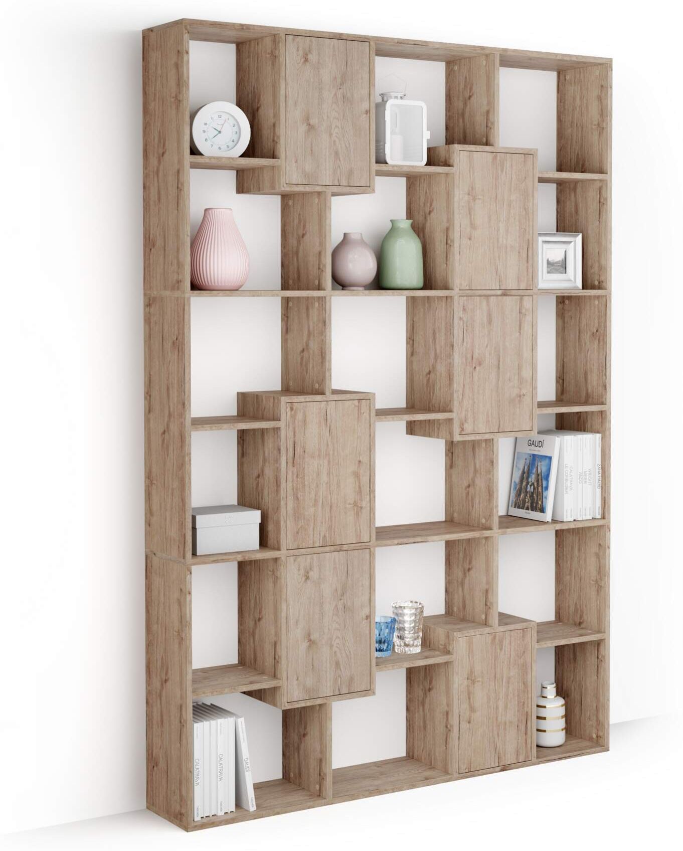 Mobili Fiver Libreria M Iacopo con ante (160,8 X 236,4 cm), Quercia