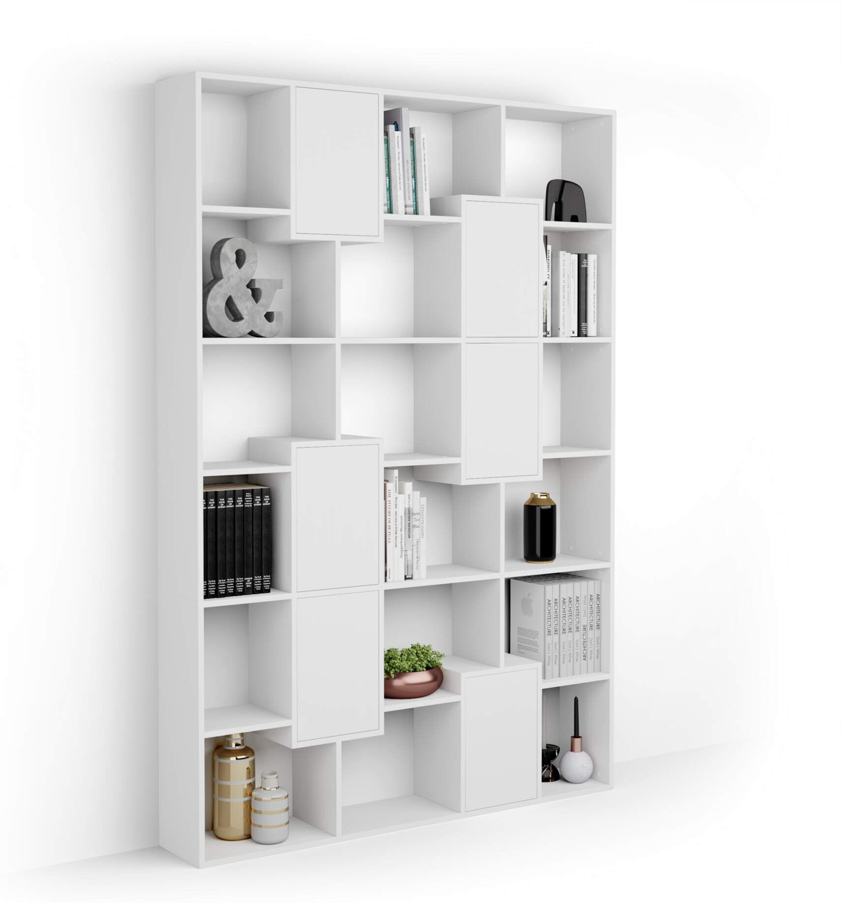 Mobili Fiver Libreria M Iacopo con ante (160,8 x 236,4 cm), Bianco Frassino