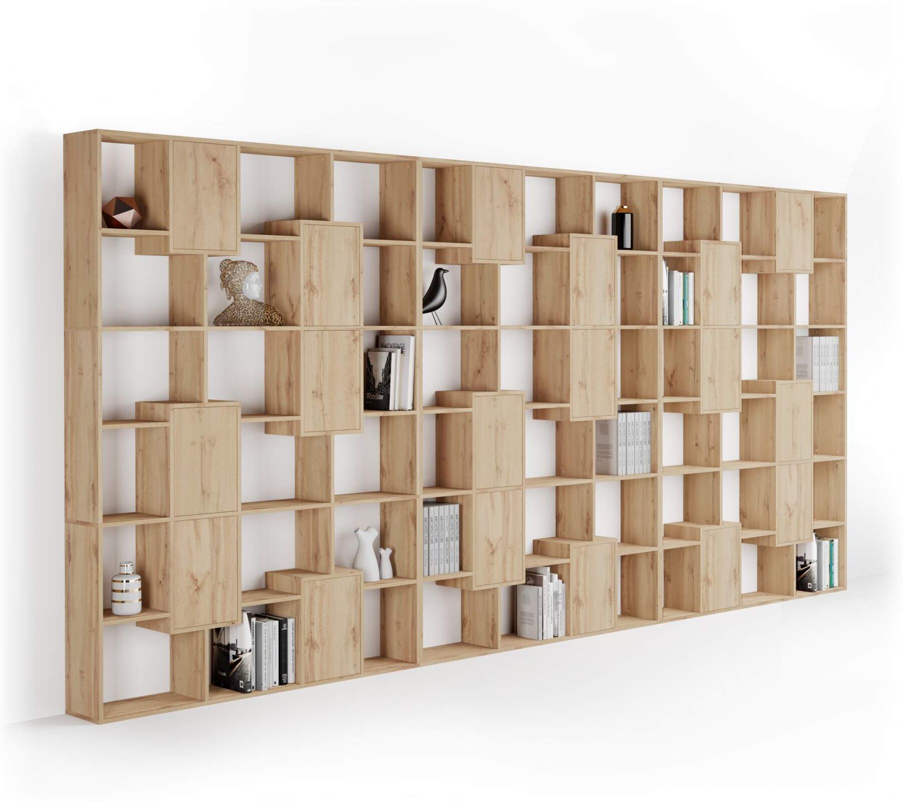 Mobili Fiver Libreria a parete XXL Iacopo con ante (236,4 x 482,4 cm), Rovere Rustico