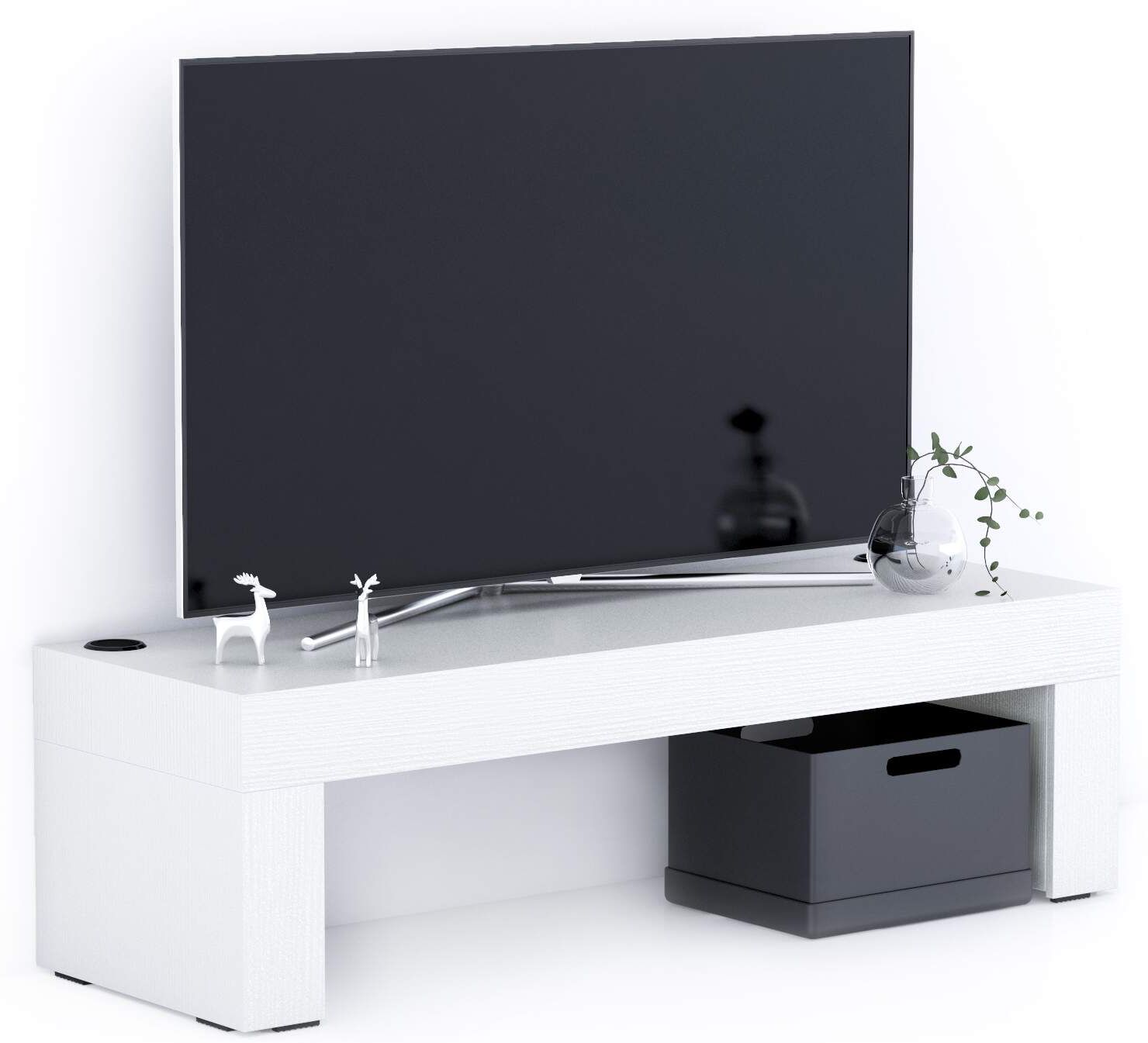 Mobili Fiver Porta Tv Evolution 120x40, Bianco Frassino, con Caricatore wireless