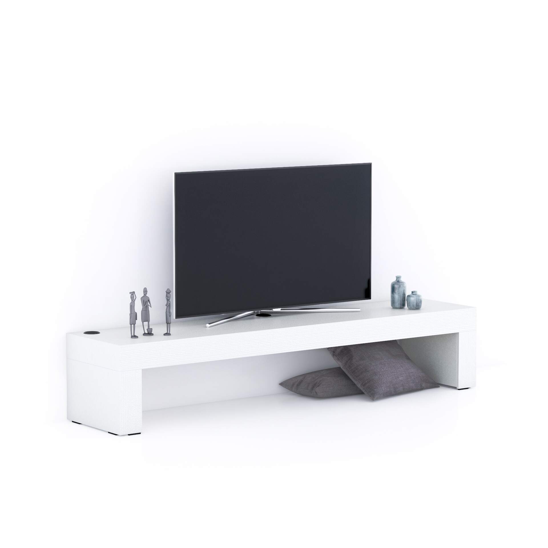 Mobili Fiver Porta Tv Evolution 180x40, Bianco Frassino, con Caricatore wireless