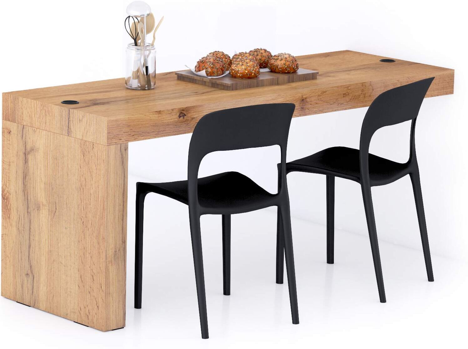 mobili fiver tavolo da pranzo evolution 180x60, rovere rustico con una gamba e caricatore wireless