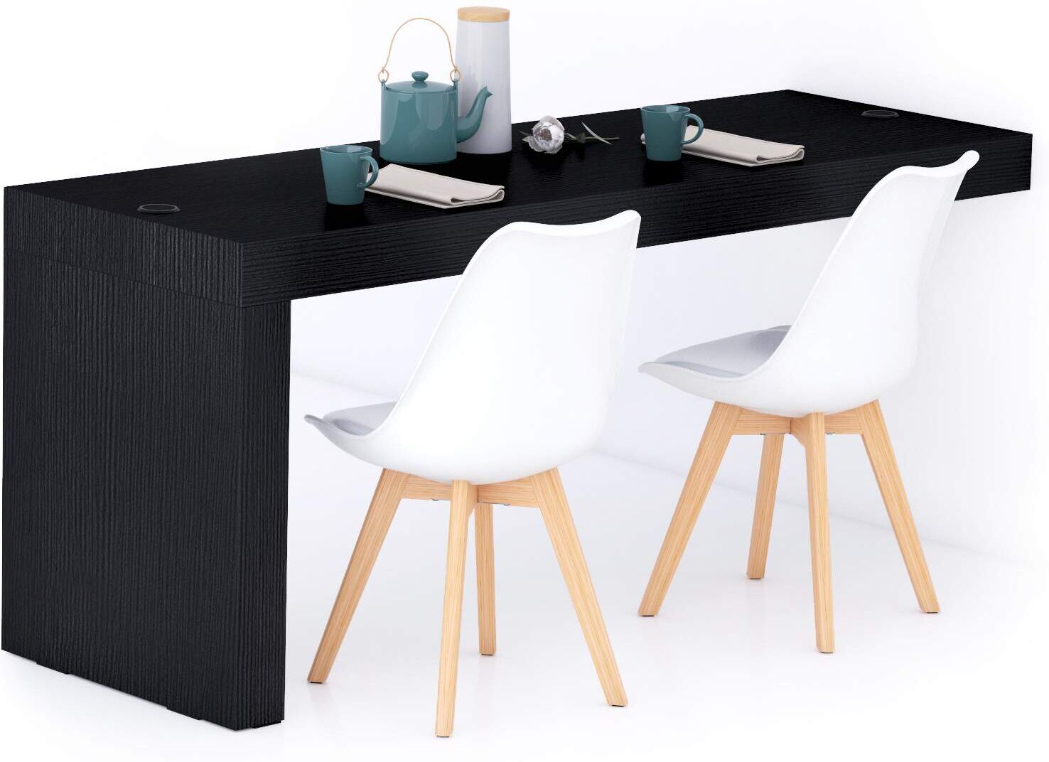 mobili fiver tavolo da pranzo evolution 180x60, nero frassino con una gamba e caricatore wireless