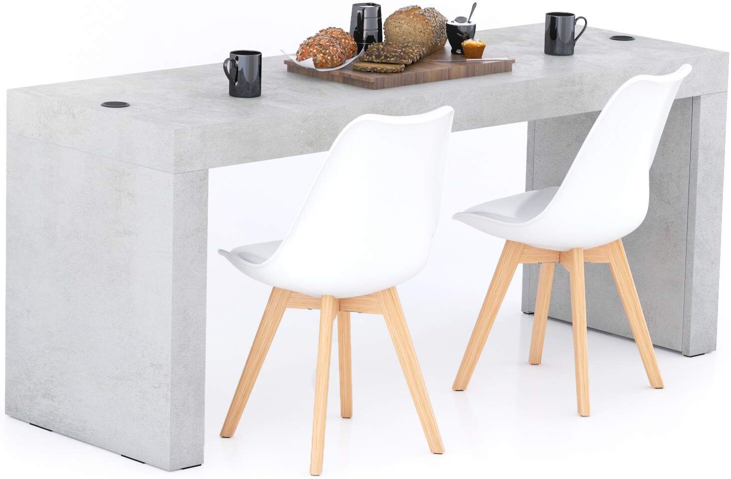 mobili fiver tavolo da pranzo evolution 180x60, grigio cemento con due gambe e caricatore wireless