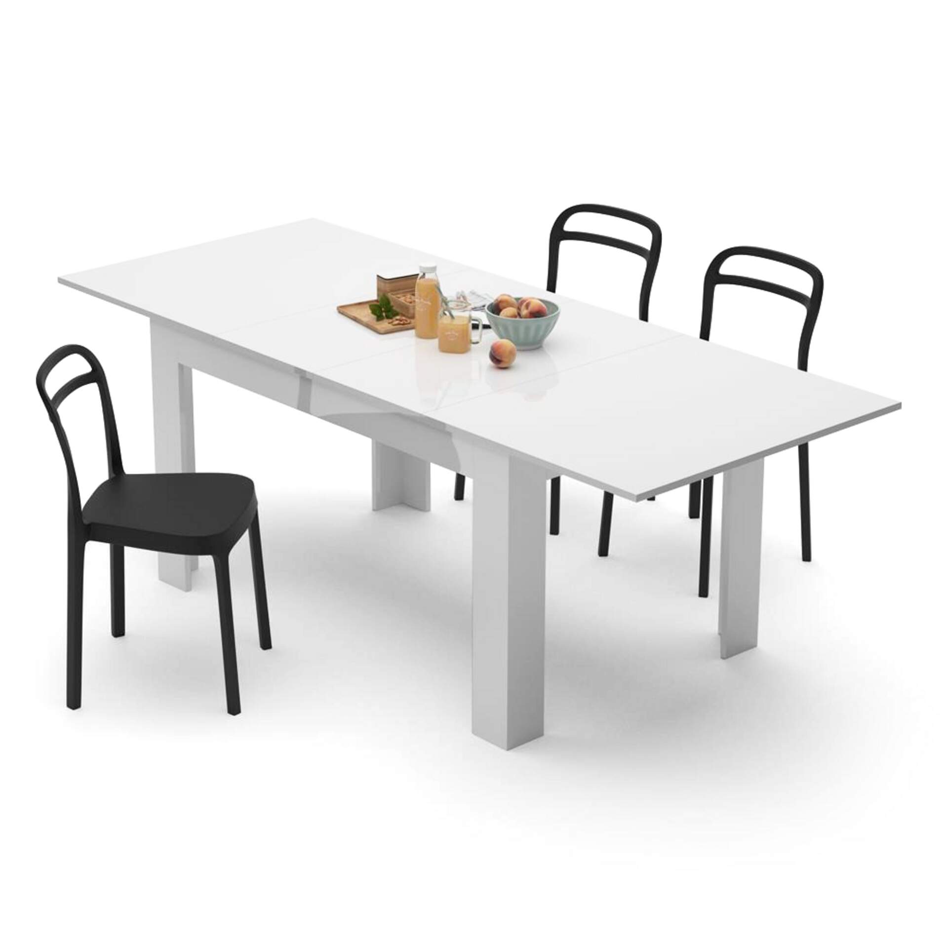 mobili fiver tavolo allungabile cucina, easy, 140(220)x90 cm, bianco lucido