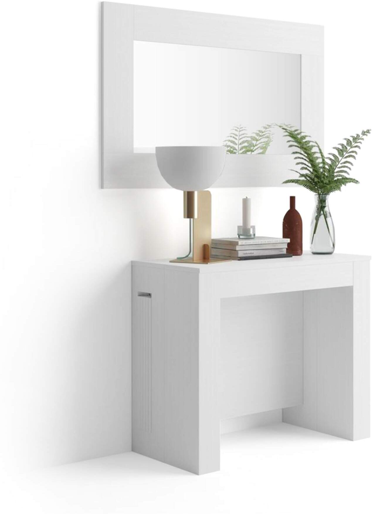 Mobili Fiver Tavolo Consolle Allungabile con porta prolunghe Easy, 45(305)x 90 cm, Bianco Frassino