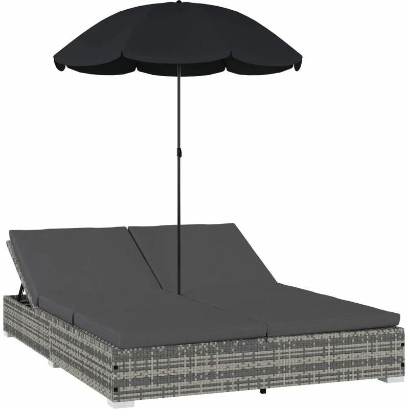 VIDAXL Lettino Prendisole con Ombrellone in Polyrattan Grigio - Grigio - Vidaxl VIDAXL Lettino Prendisole con Ombrellone in Polyrattan Grigio - Grigio - Vidaxl