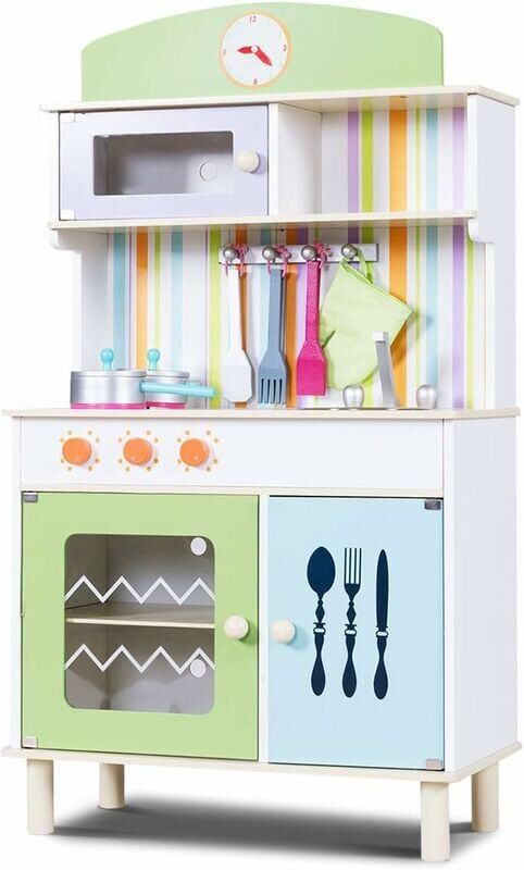 Costway - Cucina per Bambini Cucina Giocattolo in Legno con Accessori, Costway - Cucina per Bambini Cucina Giocattolo in Legno con Accessori,