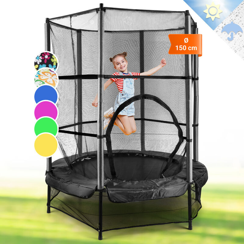 KLARFIT Rocketkid Trampolino Elastico Rete di sicurezza 140cm Nero - Klarfit