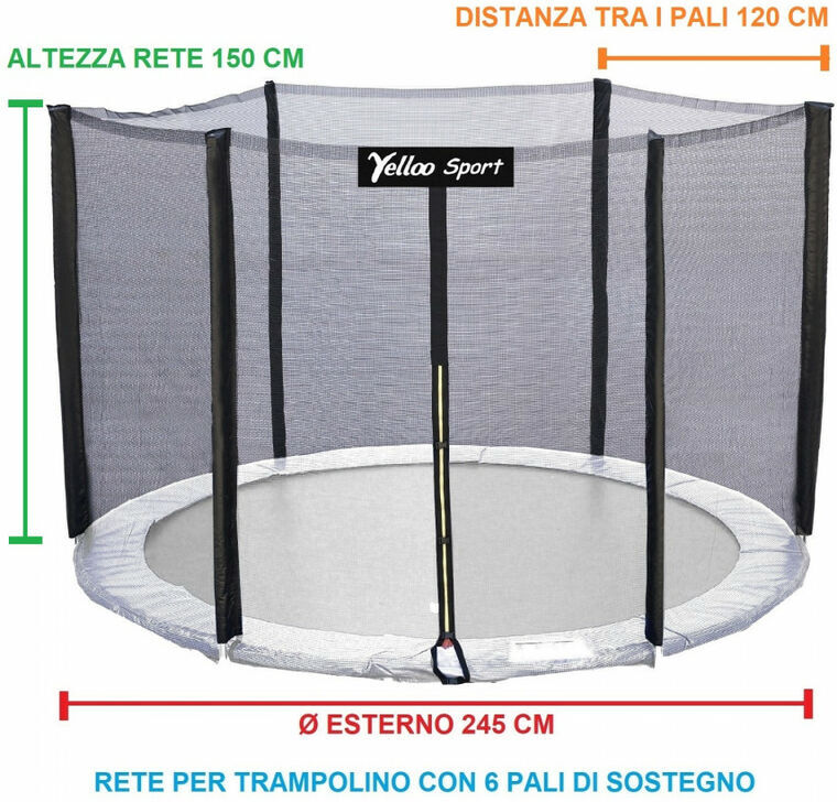 Yelloo - RETE DI SICUREZZA ESTERNA trampolino diametro 245 cm Yelloo - RETE DI SICUREZZA ESTERNA trampolino diametro 245 cm
