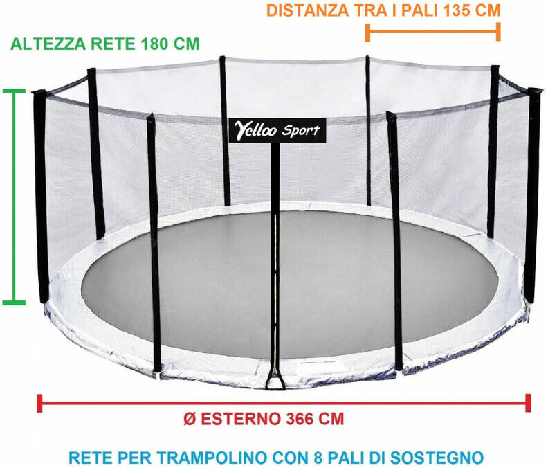 Yelloo - RETE DI SICUREZZA ESTERNA trampolino diametro 366 cm Yelloo - RETE DI SICUREZZA ESTERNA trampolino diametro 366 cm