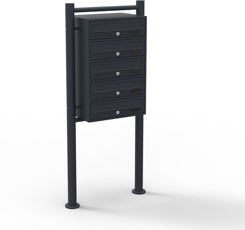 WILTEC Cassetta delle lettere condominiale nera a 5 compartimenti con supporto WILTEC Cassetta delle lettere condominiale nera a 5 compartimenti con supporto