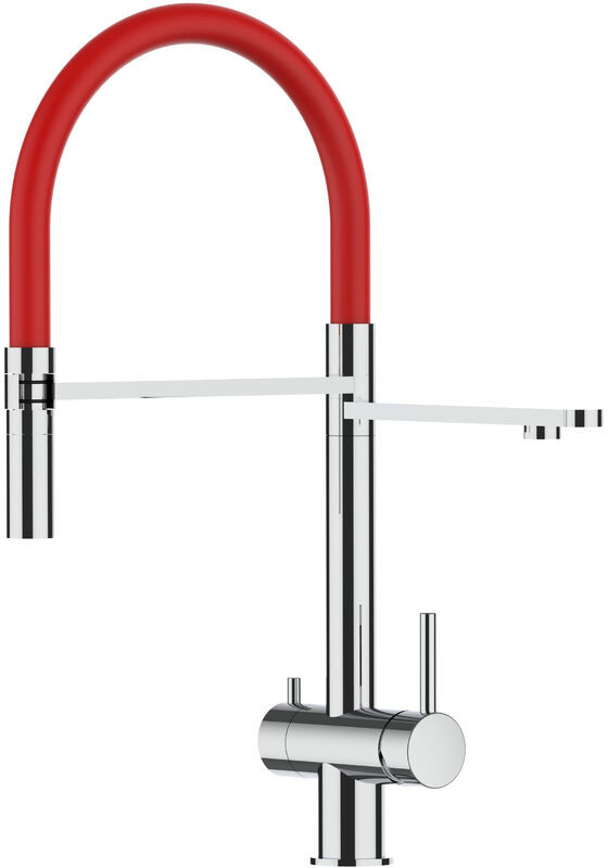 VIZIO Rubinetto 3 vie INOX con doccia estraibile due getti canna rossa VIZIO Rubinetto 3 vie INOX con doccia estraibile due getti canna rossa