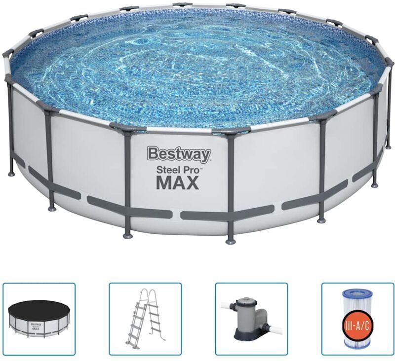 BESTWAY Set Piscina Steel Pro MAX 488 x 122 cm - Grigio - Bestway BESTWAY Set Piscina Steel Pro MAX 488 x 122 cm - Grigio - Bestway