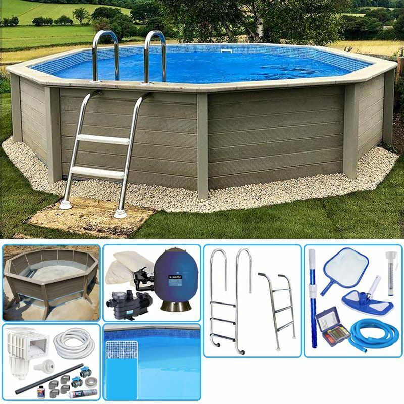 NATURALIS Kit Piscina Cemento Effetto Legno Naturalis Decagonale 4,93 X H 1,28 M