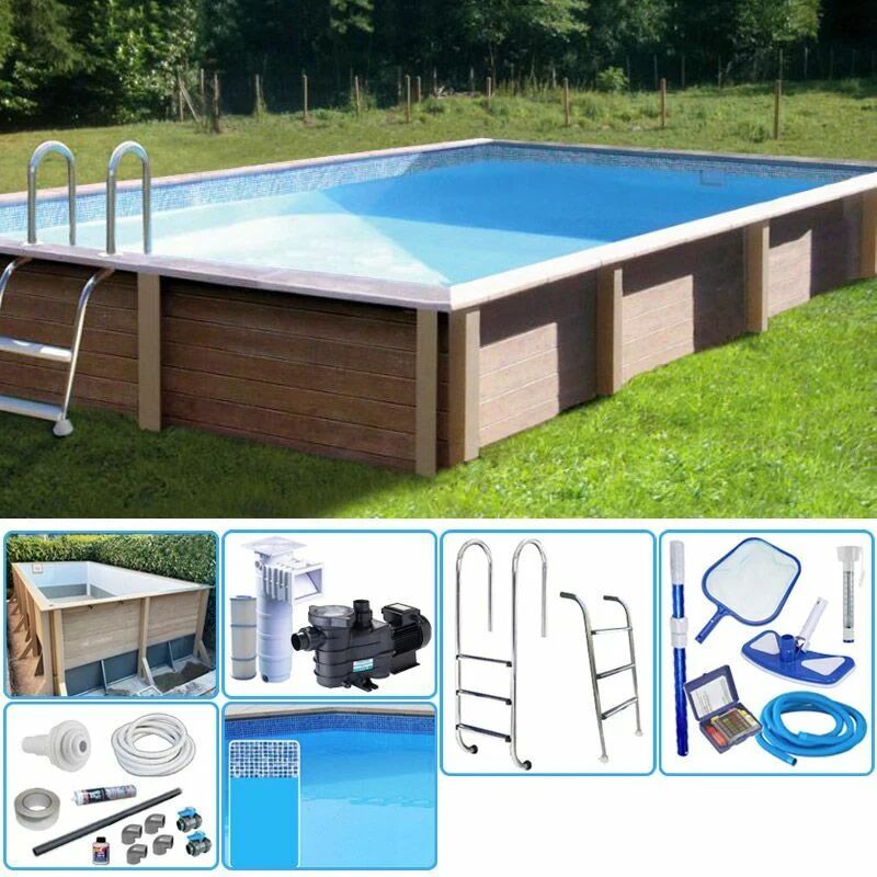 NATURALIS Kit Piscina Cemento Effetto Legno Naturalis Rettangolare 7,50 X 3,24 X