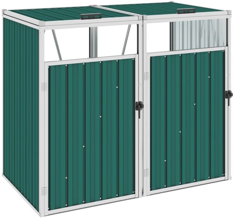 vidaXL Copri Bidone Rifiuti Doppio Verde 143x81x121 cm in Acciaio vidaXL Copri Bidone Rifiuti Doppio Verde 143x81x121 cm in Acciaio