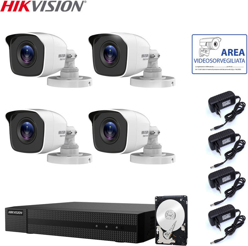 HIKVISION Kit Videosorveglianza Hikvision Dvr 4 Canali 4 Telecamere 2 Mpx Hd 1 Tb