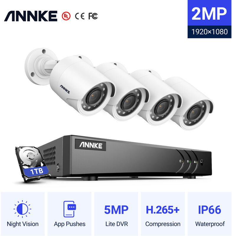 ANNKE Kit di videosorveglianza Sistema di telecamere di sicurezza CCTV a 4 ANNKE Kit di videosorveglianza Sistema di telecamere di sicurezza CCTV a 4