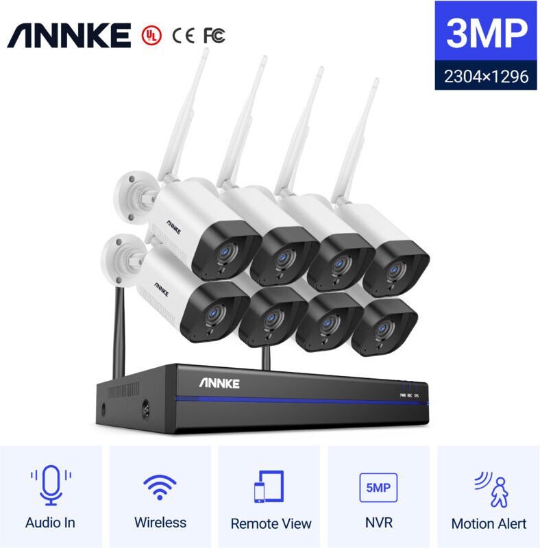 ANNKE Kit di videosorveglianza Sistema di telecamere di sicurezza IP WiFi 8CH ANNKE Kit di videosorveglianza Sistema di telecamere di sicurezza IP WiFi 8CH
