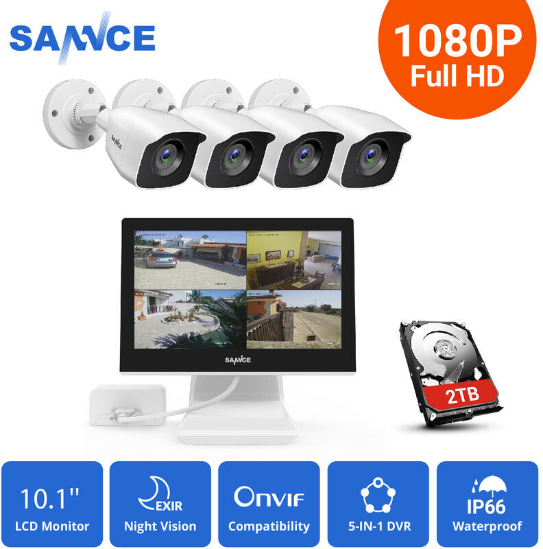SANNCE Set di videosorveglianza SANNCE 4CH 5-in-1 DVR 1080N da 10,1 pollici SANNCE Set di videosorveglianza SANNCE 4CH 5-in-1 DVR 1080N da 10,1 pollici
