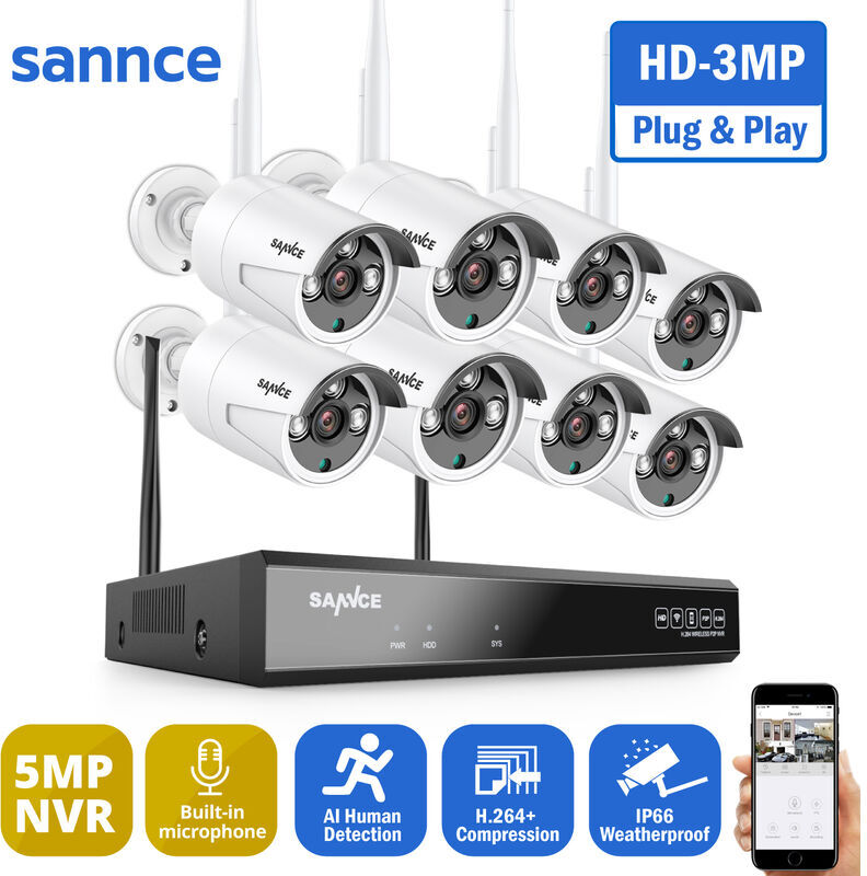 SANNCE Kit di videosorveglianza SANNCE Sistema di telecamere di sicurezza WiFi SANNCE Kit di videosorveglianza SANNCE Sistema di telecamere di sicurezza WiFi