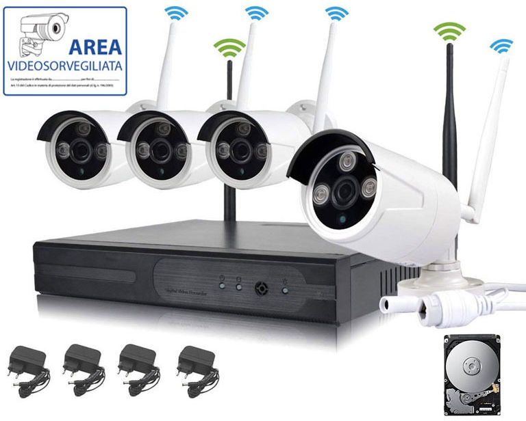 HOUSECURITY Kit Videosorveglianza Wireless Dvr Nvr 4 Canali 4 Telecamera Wireless+ HOUSECURITY Kit Videosorveglianza Wireless Dvr Nvr 4 Canali 4 Telecamera Wireless+