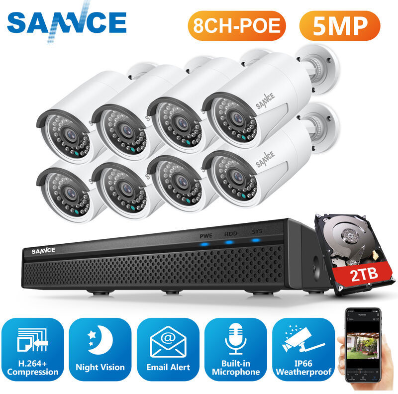 SANNCE Sistema di videosorveglianza di rete PoE da 5 MP FHD, NVR di SANNCE Sistema di videosorveglianza di rete PoE da 5 MP FHD, NVR di