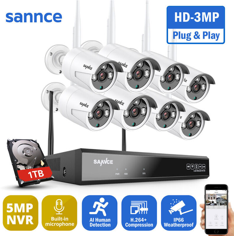 SANNCE Sistema di telecamere di sicurezza WiFi wireless 1080P con 8 SANNCE Sistema di telecamere di sicurezza WiFi wireless 1080P con 8