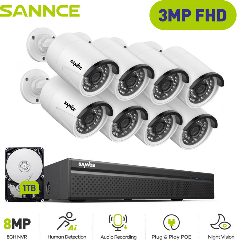 SANNCE Sistema di videosorveglianza di rete PoE 1080P FHD, NVR di