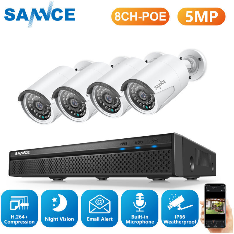 SANNCE Sistema di videosorveglianza di rete PoE da 5 MP FHD, NVR di SANNCE Sistema di videosorveglianza di rete PoE da 5 MP FHD, NVR di